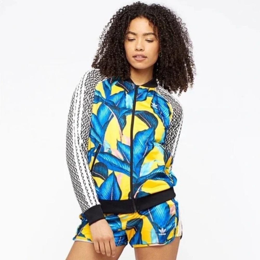 adidas Originals x Farm Rio Passinho Blue/Yellow Big Leaf Track Jacket. Size XS - Picture 15 of 16